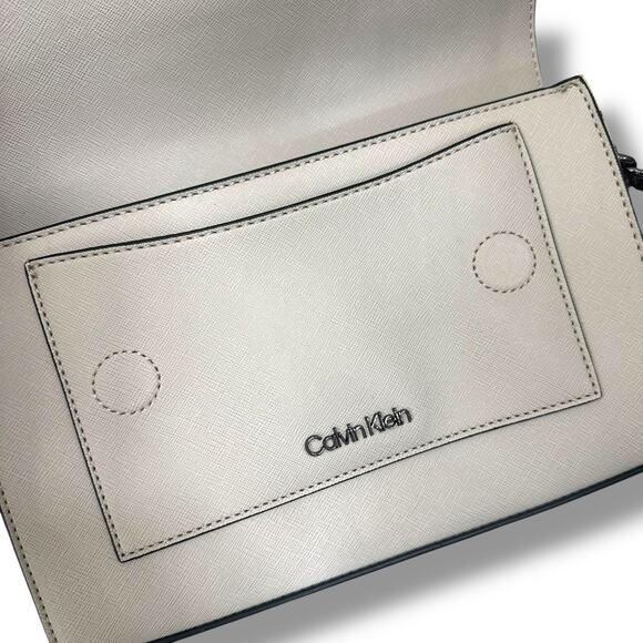 Calvin Klein NWT Dove Grey Finley Saffiano Flap Sleek Classy Crossbody Bag - Picture 9 of 12